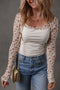 Floral Lace Sleeve Square Neck Mixed Media Top