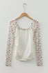 Floral Lace Sleeve Square Neck Mixed Media Top
