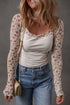 Floral Lace Sleeve Square Neck Mixed Media Top