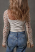 Floral Lace Sleeve Square Neck Mixed Media Top