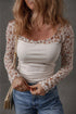 Floral Lace Sleeve Square Neck Mixed Media Top