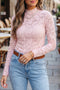 Floral Lace Stand Neck Pullover Long Sleeve Top