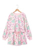Floral Lace Trim Long Sleeve Coordinated Two Piece Skirt Set