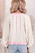 Floral Lace Up V Neck Long Sleeve Blouse