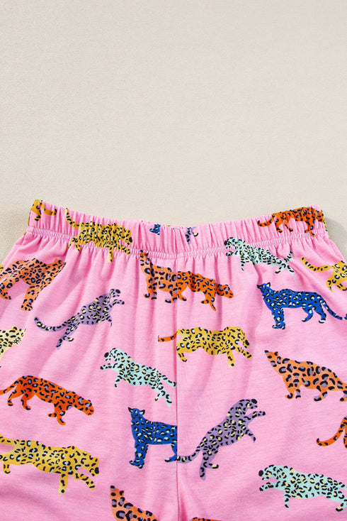 Floral Leopard Print High Waist Two Piece Short Sets