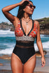 Floral Leopard Splicing Color Block Mesh One Piece Swimsuit