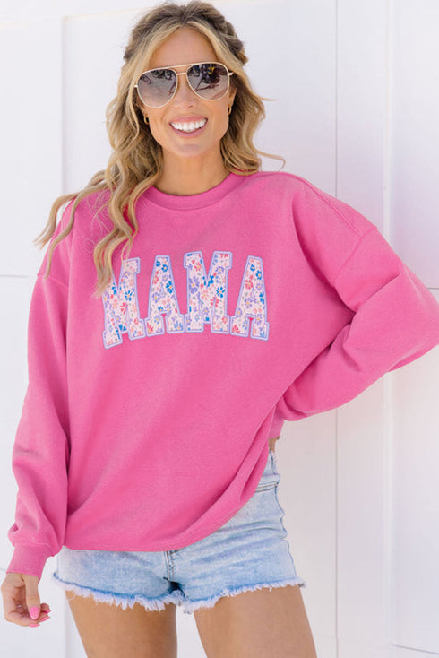 Floral Letter Mama Graphic Crew Neck Sweatshirt