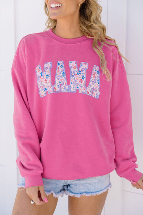 Floral Letter Mama Graphic Crew Neck Sweatshirt