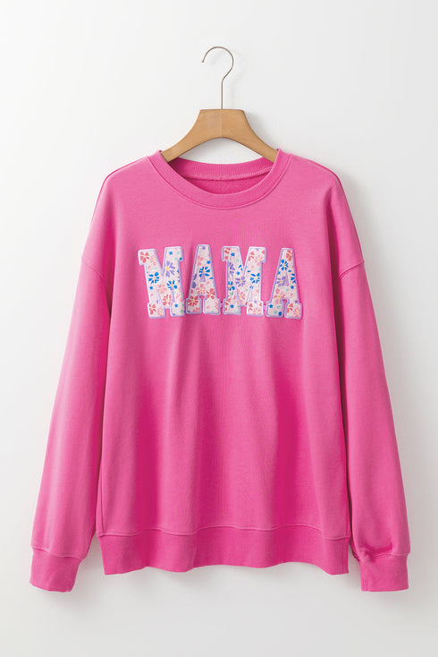 Floral Letter Mama Graphic Crew Neck Sweatshirt
