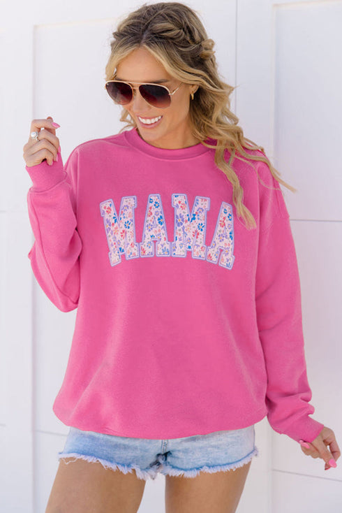 Floral Letter Mama Graphic Crew Neck Sweatshirt