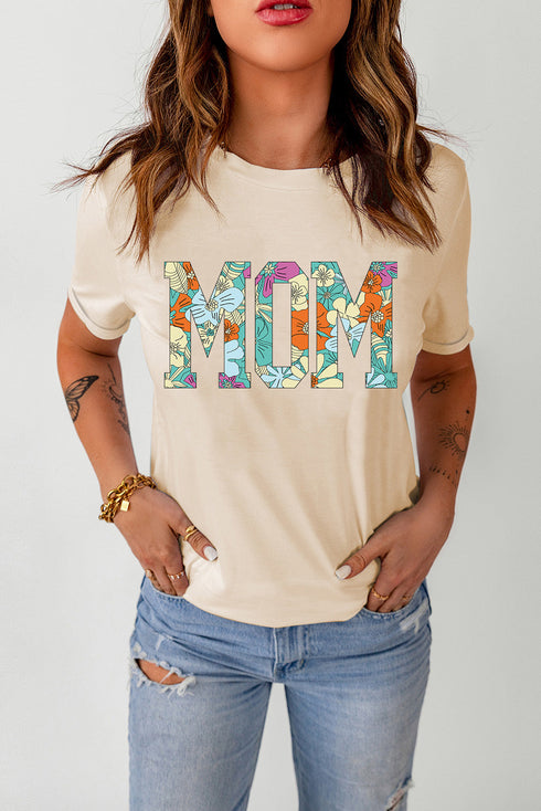 Floral Letter Print Short Sleeve Graphic Mom Tee