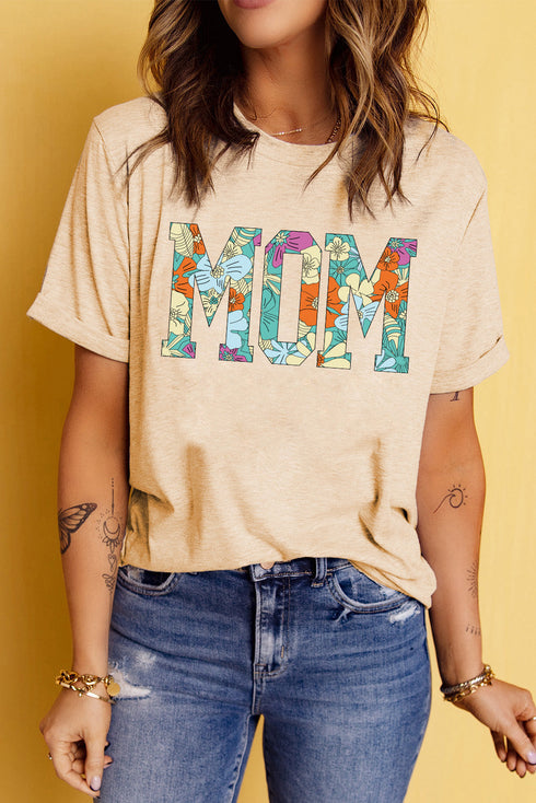 Floral Letter Print Short Sleeve Graphic Mom Tee