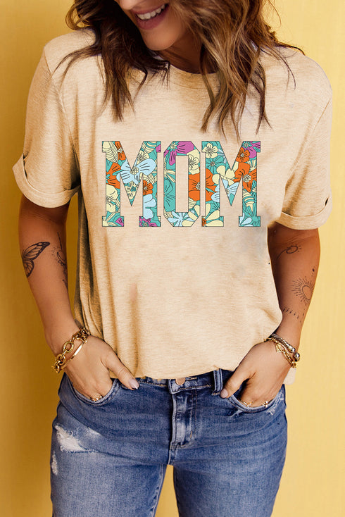 Floral Letter Print Short Sleeve Graphic Mom Tee