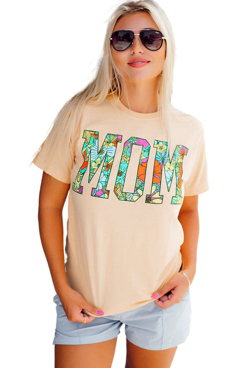 Floral Letter Print Short Sleeve Graphic Mom Tee