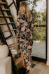 Floral Long Sleeve Asymmetric Ruffle Split Hem Mesh Dress