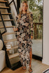 Floral Long Sleeve Asymmetric Ruffle Split Hem Mesh Dress