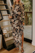 Floral Long Sleeve Asymmetric Ruffle Split Hem Mesh Dress