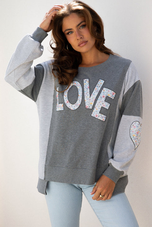 Floral LOVE Applique Exposed Seam Heart Patch Sweatshirt