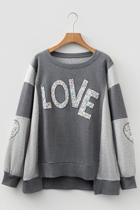 Floral LOVE Applique Exposed Seam Heart Patch Sweatshirt