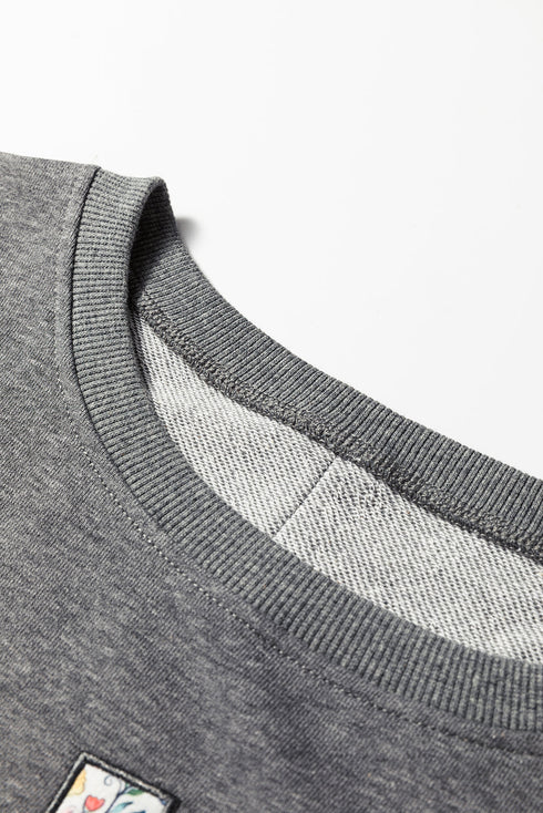 Floral LOVE Applique Exposed Seam Heart Patch Sweatshirt