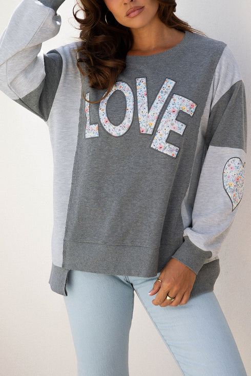 Floral LOVE Applique Exposed Seam Heart Patch Sweatshirt