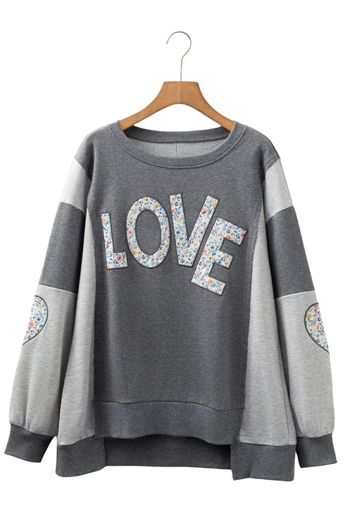 Floral LOVE Applique Exposed Seam Heart Patch Sweatshirt