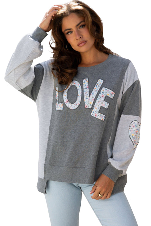 Floral LOVE Applique Exposed Seam Heart Patch Sweatshirt