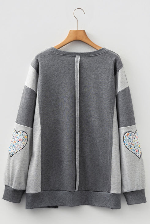 Floral LOVE Applique Exposed Seam Heart Patch Sweatshirt