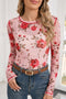 Floral Mesh Exposed Seam Long Sleeve Stretch Top