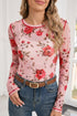 Floral Mesh Exposed Seam Long Sleeve Stretch Top