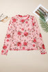Floral Mesh Exposed Seam Long Sleeve Stretch Top