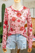 Floral Mesh Exposed Seam Long Sleeve Stretch Top