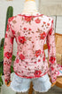 Floral Mesh Exposed Seam Long Sleeve Stretch Top
