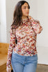 Floral Mesh Mock Neck Lettuce Trim Long Sleeve Top