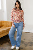 Floral Mesh Mock Neck Lettuce Trim Long Sleeve Top
