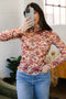 Floral Mesh Mock Neck Lettuce Trim Long Sleeve Top