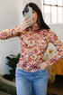 Floral Mesh Mock Neck Lettuce Trim Long Sleeve Top