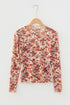 Floral Mesh Mock Neck Lettuce Trim Long Sleeve Top