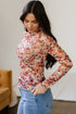 Floral Mesh Mock Neck Lettuce Trim Long Sleeve Top