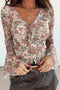 Floral Mesh Tie Front Bell Sleeve Top