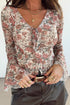 Floral Mesh Tie Front Bell Sleeve Top