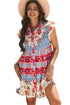 Floral Mixed Pattern Ruffle Flutter Sleeve Buttoned Dress