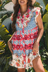 Floral Mixed Pattern Ruffle Flutter Sleeve Buttoned Dress