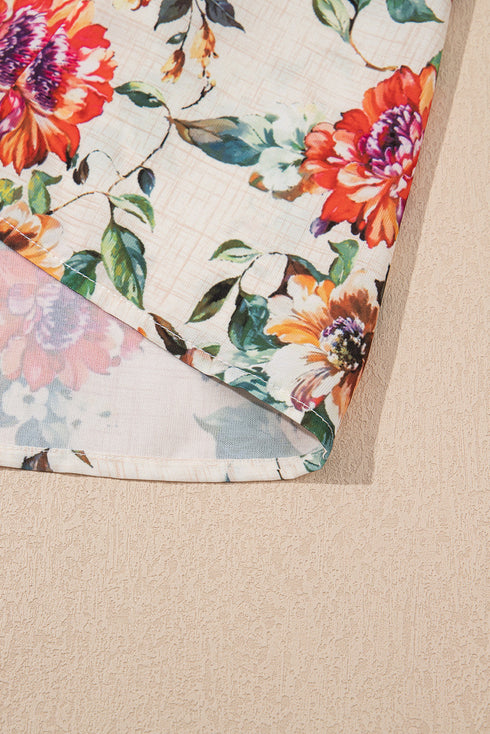 Floral Mixed Pattern Ruffle Flutter Sleeve Buttoned Dress