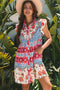 Floral Mixed Pattern Ruffle Flutter Sleeve Buttoned Dress