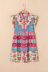 Floral Mixed Pattern Ruffle Flutter Sleeve Buttoned Dress