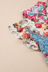 Floral Mixed Pattern Ruffle Flutter Sleeve Buttoned Dress