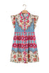 Floral Mixed Pattern Ruffle Flutter Sleeve Buttoned Dress