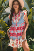 Floral Mixed Pattern Ruffle Flutter Sleeve Buttoned Dress