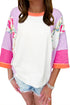 Floral Mixed Print Patchwork Three Quarter Sleeve Blouse